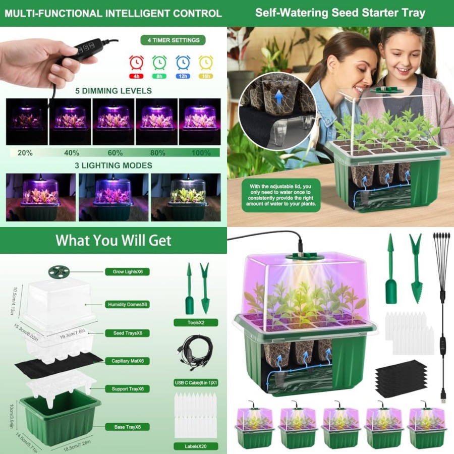 Humidity Dome Kit - Bandeja de Germinación con Luz, 6